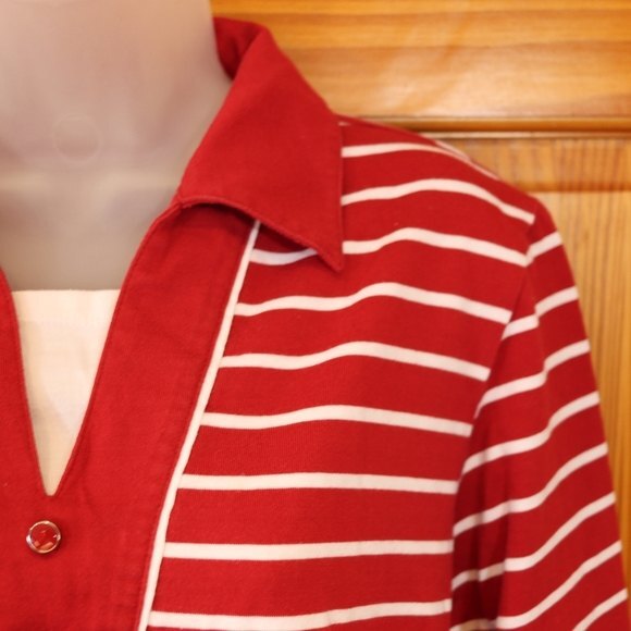 Drapers & Damon's Red   Striped Layered Look Top Holiday Preppy Top Lg - Picture 6 of 11